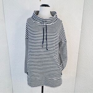 T by Talbots Medium Cotton Blend Black White Stripe Cowl Neck Sweatshirt